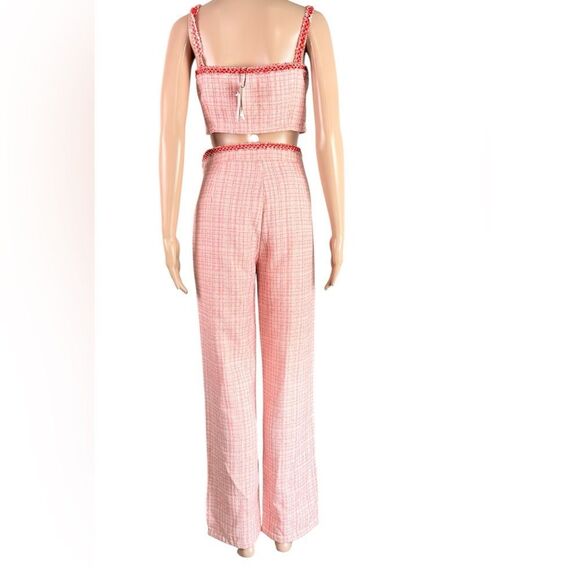 Cider Pink Tweed Pants & Cropped Tank Top Set - Picture 2 of 9